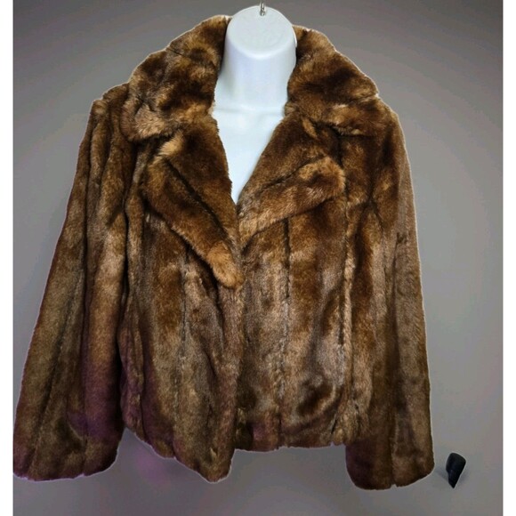 Vintage Fossil Faux Fur Jacket Brown Sz Small RN#92638 Cropped Plush Retro Mink - Picture 1 of 7